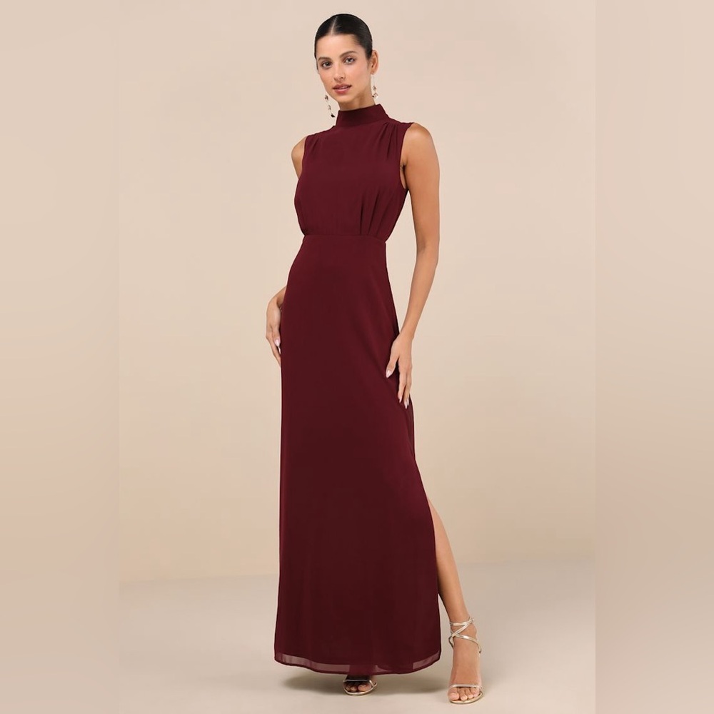 Lulu's Burgundy Maxi Dress with High Neck